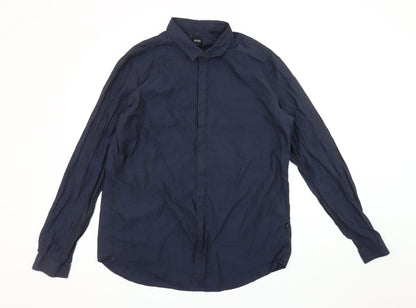 Hugo Boss Men's Blue Slim Fit XL Button-Up Shirt