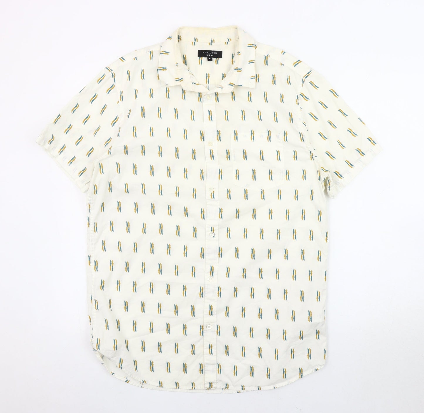 New Look Men's Ivory Geometric Button-Up Shirt M
