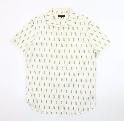 New Look Men's Ivory Geometric Button-Up Shirt M