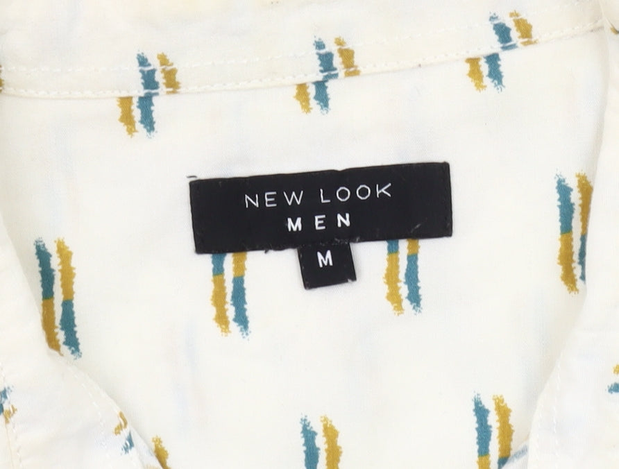 New Look Men's Ivory Geometric Button-Up Shirt M