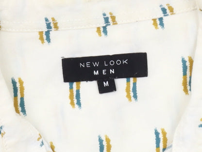 New Look Men's Ivory Geometric Button-Up Shirt M