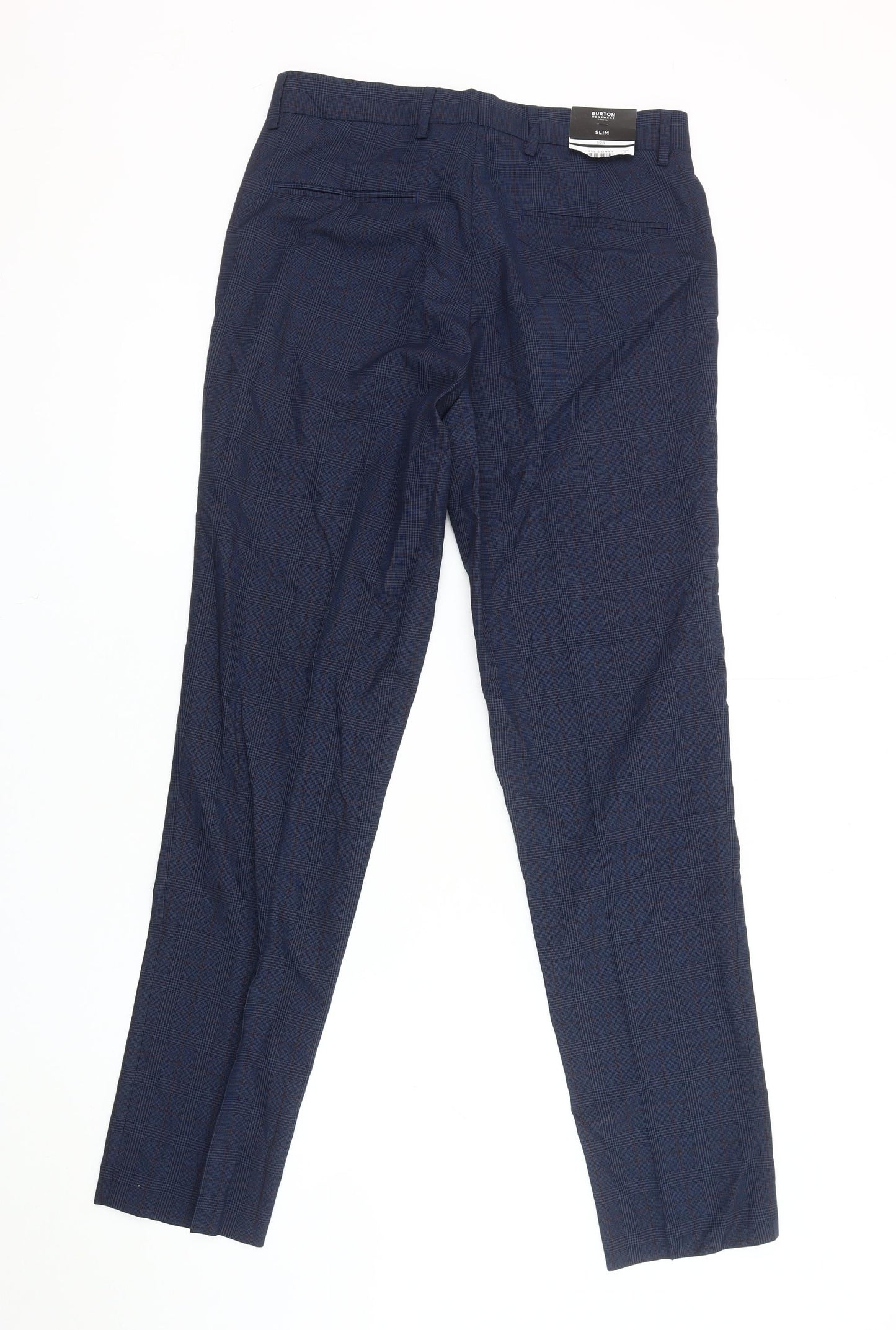 Burton Men's Blue Slim Fit Check Trousers 30R