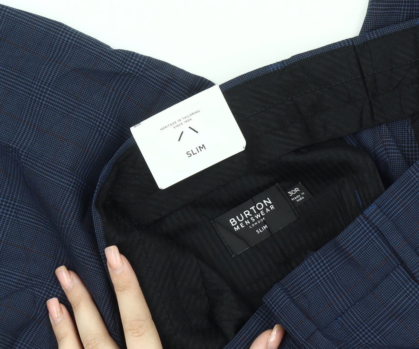 Burton Men's Blue Slim Fit Check Trousers 30R