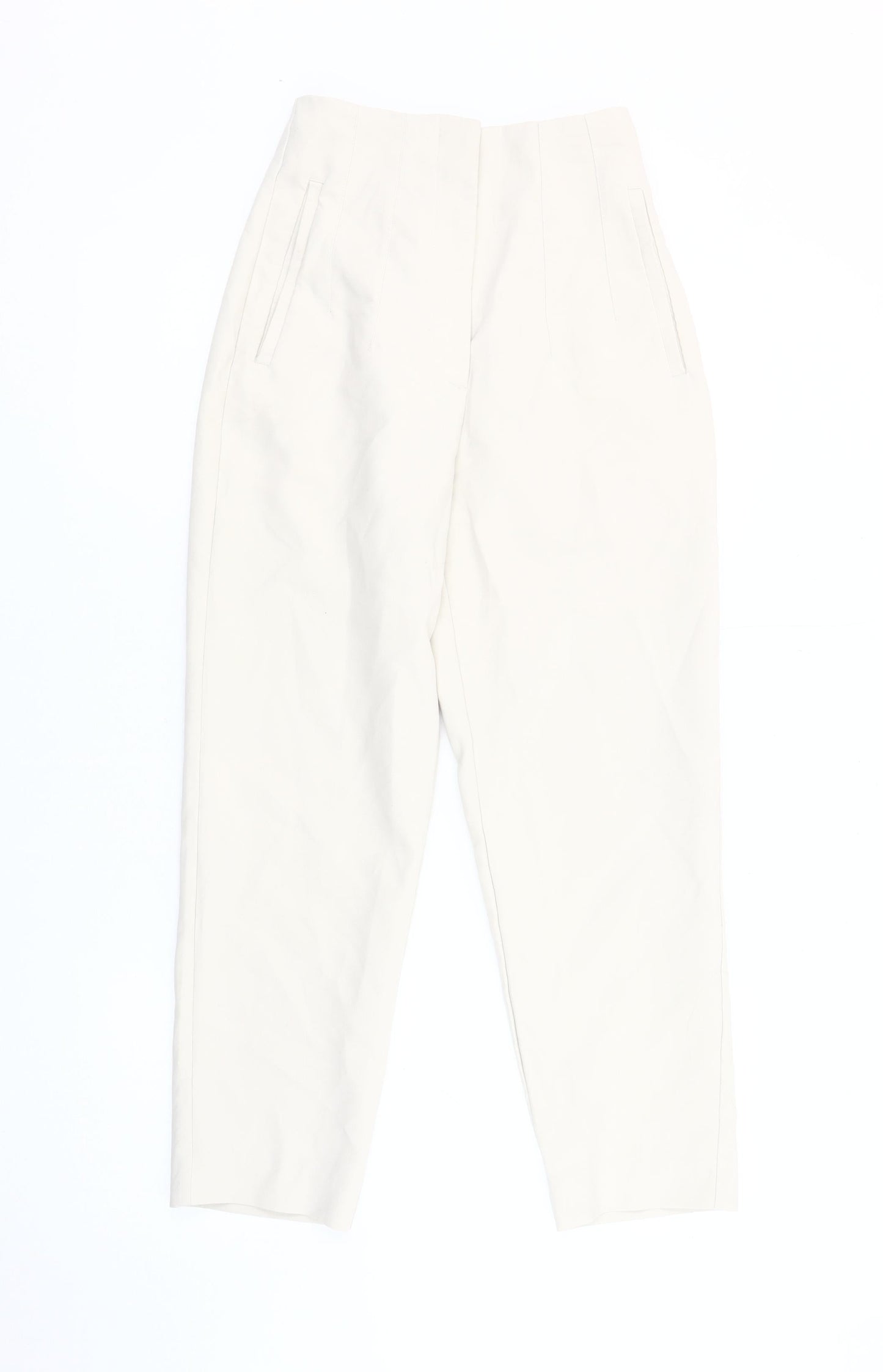 Womens UK Size XS Zara Regular Fit Casual Ivory Trousers