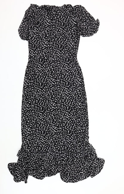 Next Women's Black Animal Print Fit & Flare Dress Size 10 Tall