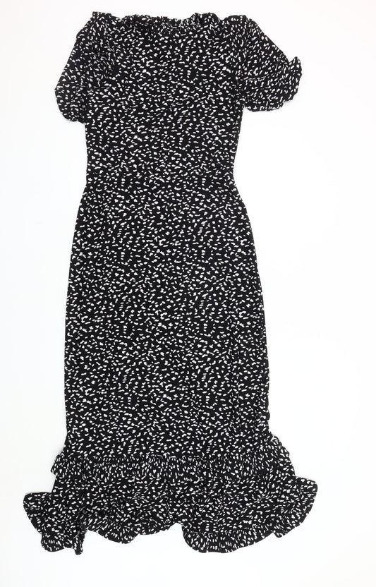 Next Women's Black Animal Print Fit & Flare Dress Size 10 Tall