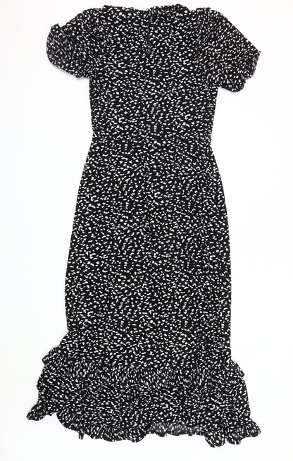 Next Women's Black Animal Print Fit & Flare Dress Size 10 Tall