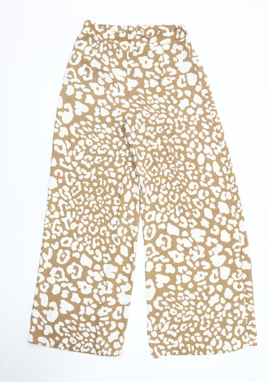 New Look Women's Beige Wide-Leg Animal Print Trousers