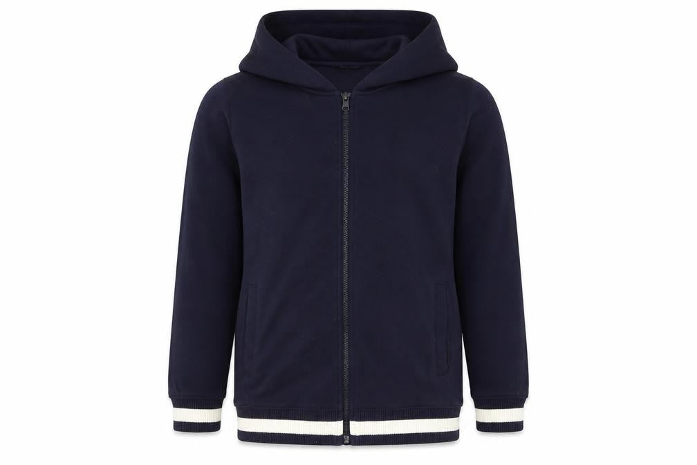 Front view of Marks & Spencer boys’ navy hooded jacket 11-12 years