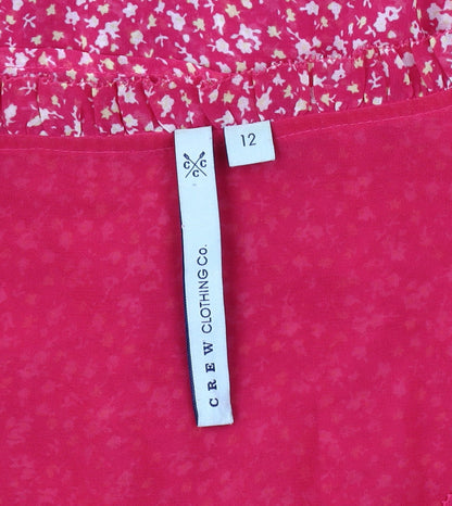 Crew Clothing Women's Pink Floral Dress, Size 12, Casual Fit & Flare