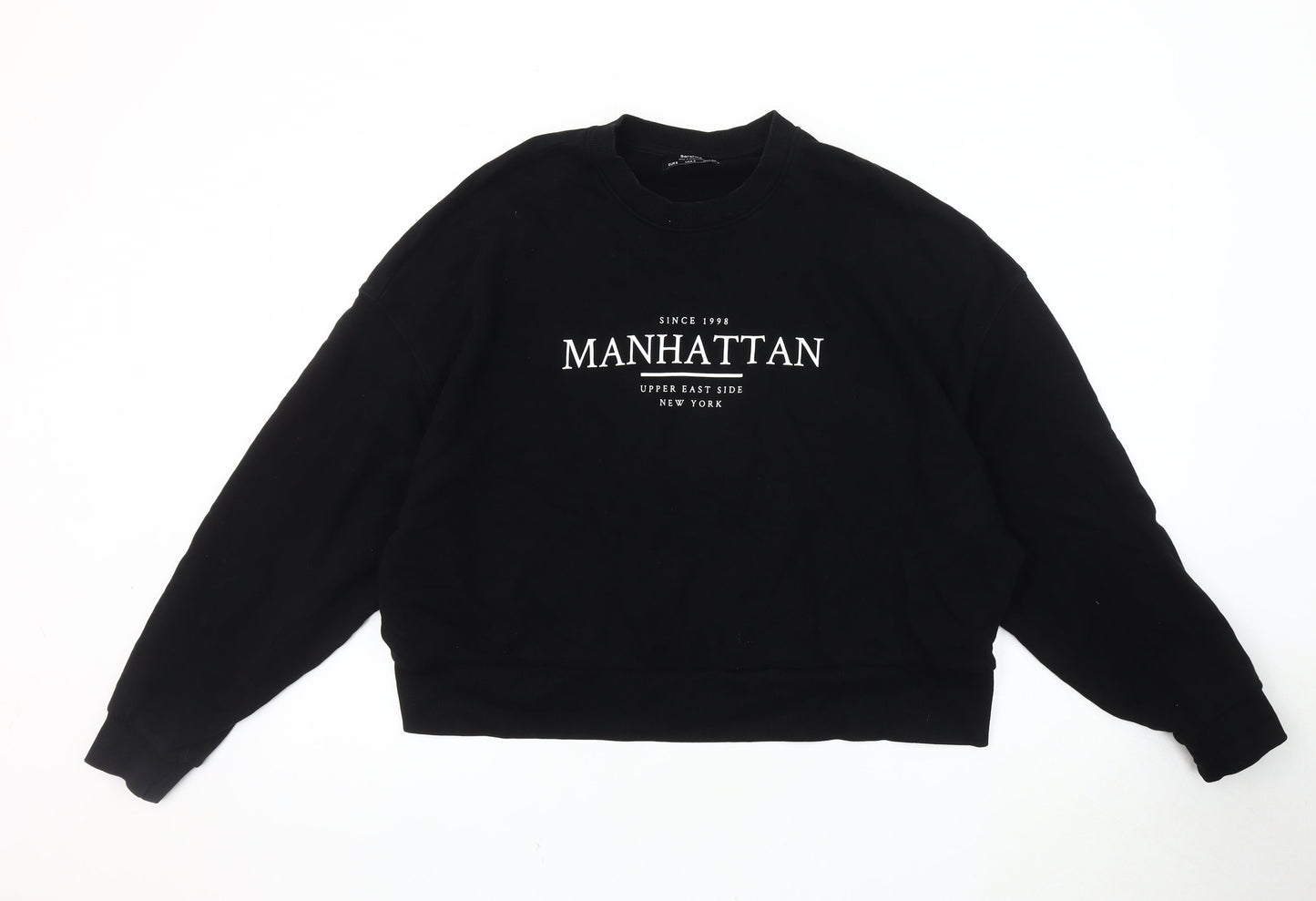 Bershka Women's Black Logo Sweatshirt, Size S, Crew Neck