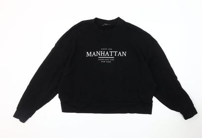 Bershka Women's Black Logo Sweatshirt, Size S, Crew Neck