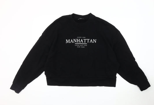 Bershka Women's Black Logo Sweatshirt, Size S, Crew Neck