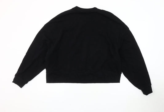 Bershka Women's Black Logo Sweatshirt, Size S, Crew Neck