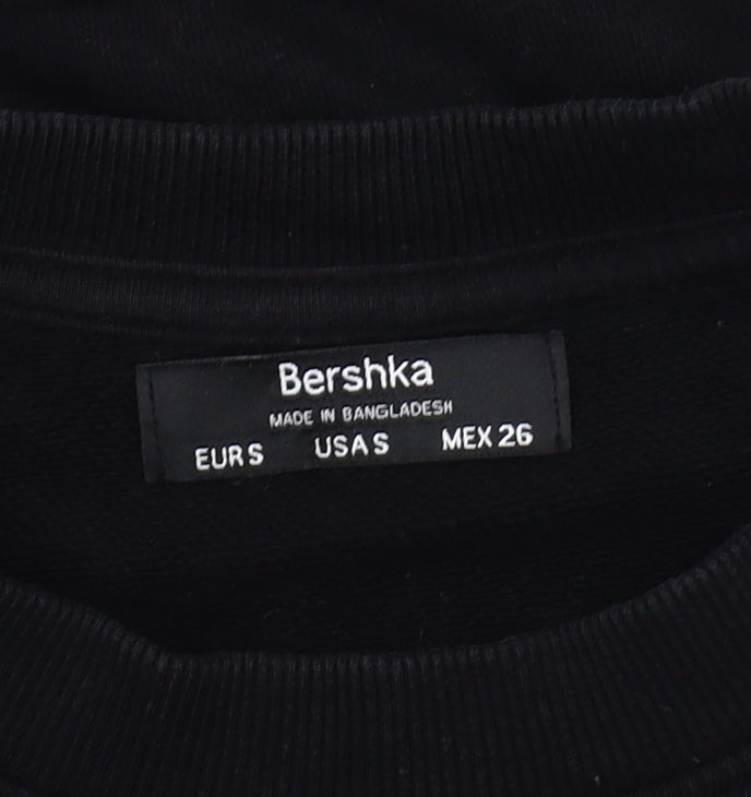 Bershka Women's Black Logo Sweatshirt, Size S, Crew Neck