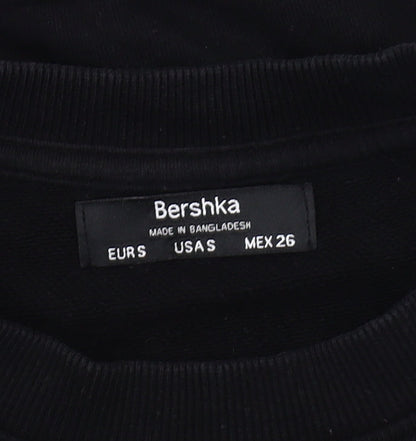 Bershka Women's Black Logo Sweatshirt, Size S, Crew Neck