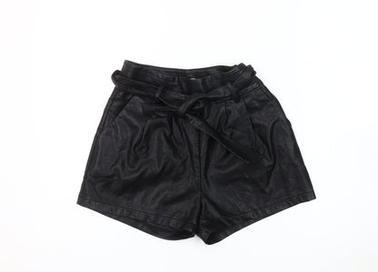 Vera & Lucy Women's Black Faux Leather Paperbag Shorts XS