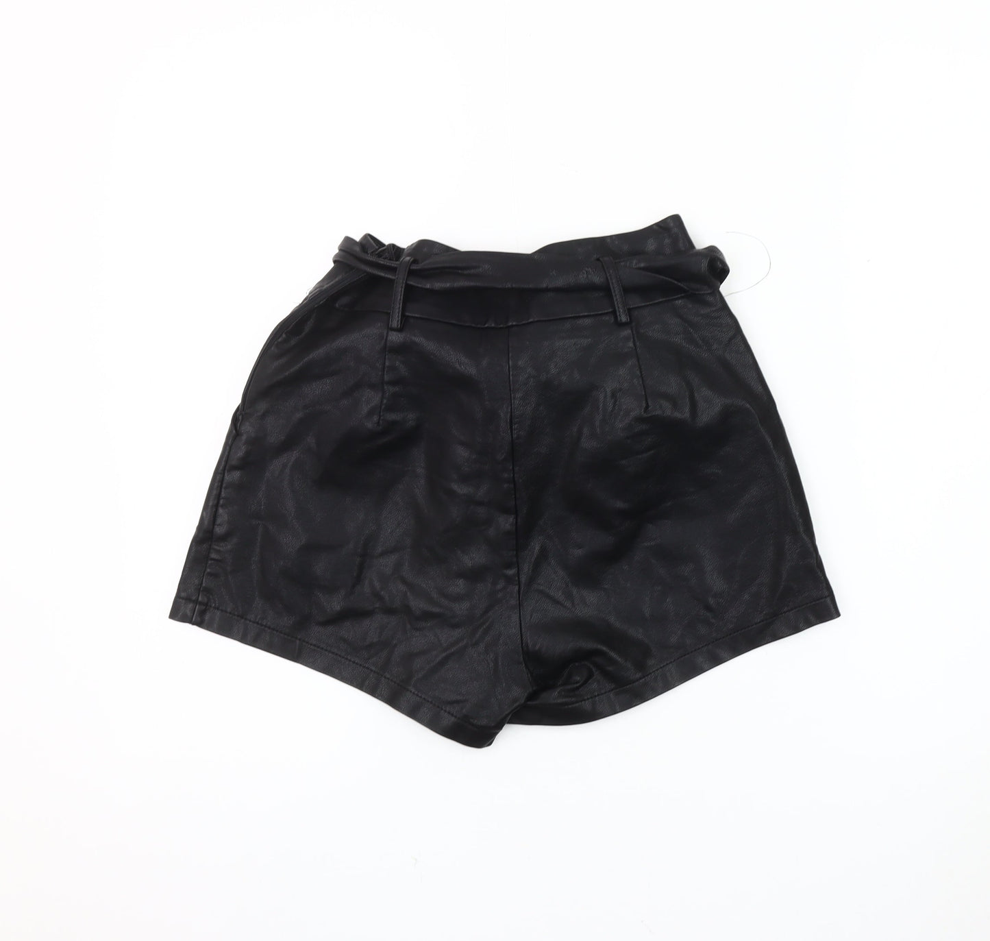 Vera & Lucy Women's Black Faux Leather Paperbag Shorts XS