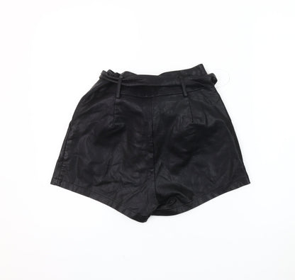 Vera & Lucy Women's Black Faux Leather Paperbag Shorts XS