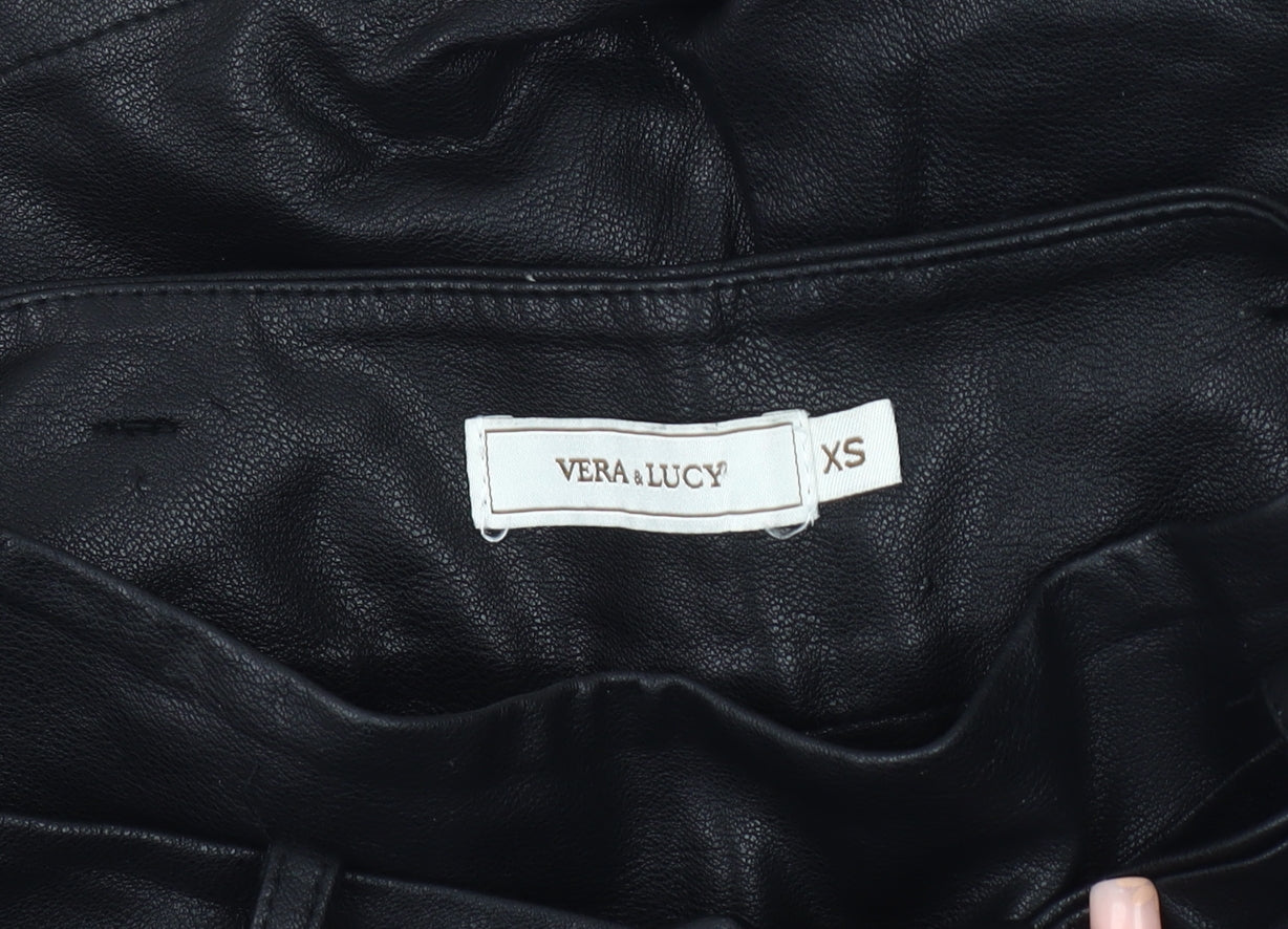 Vera & Lucy Women's Black Faux Leather Paperbag Shorts XS
