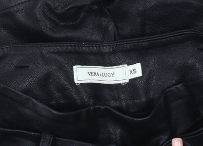 Vera & Lucy Women's Black Faux Leather Paperbag Shorts XS