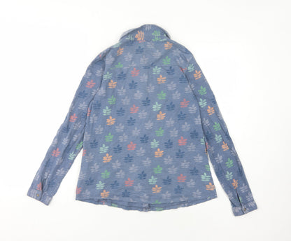 White Stuff Women's Blue Floral Button-Up Shirt Size 8
