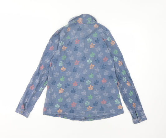 White Stuff Women's Blue Floral Button-Up Shirt Size 8