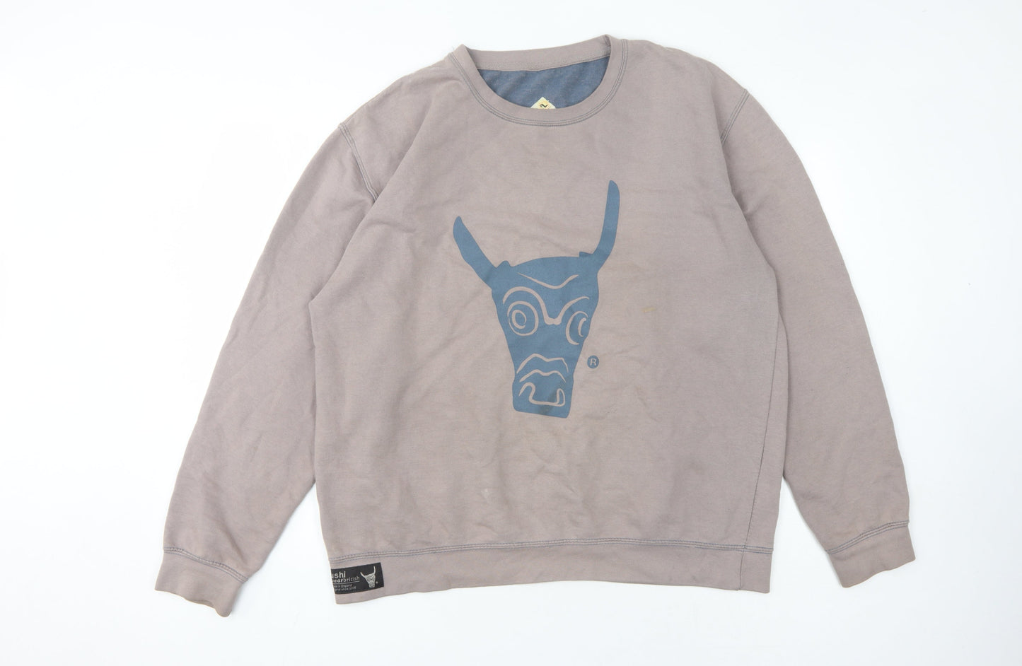 Ushiwear Men's Grey Logo Pullover Sweatshirt L