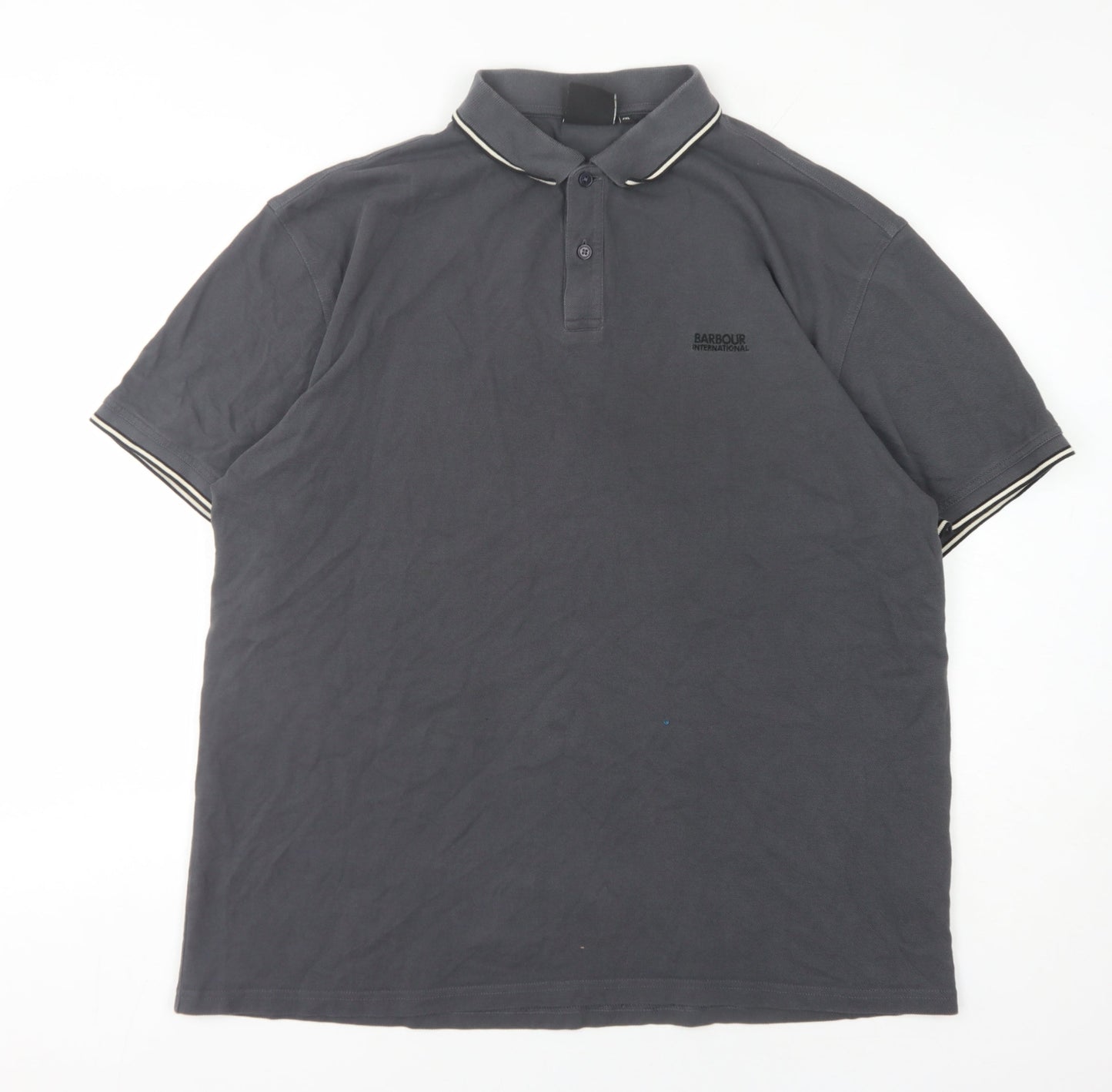Barbour Men's Grey 2XL Polo Shirt, Short Sleeve, Cotton