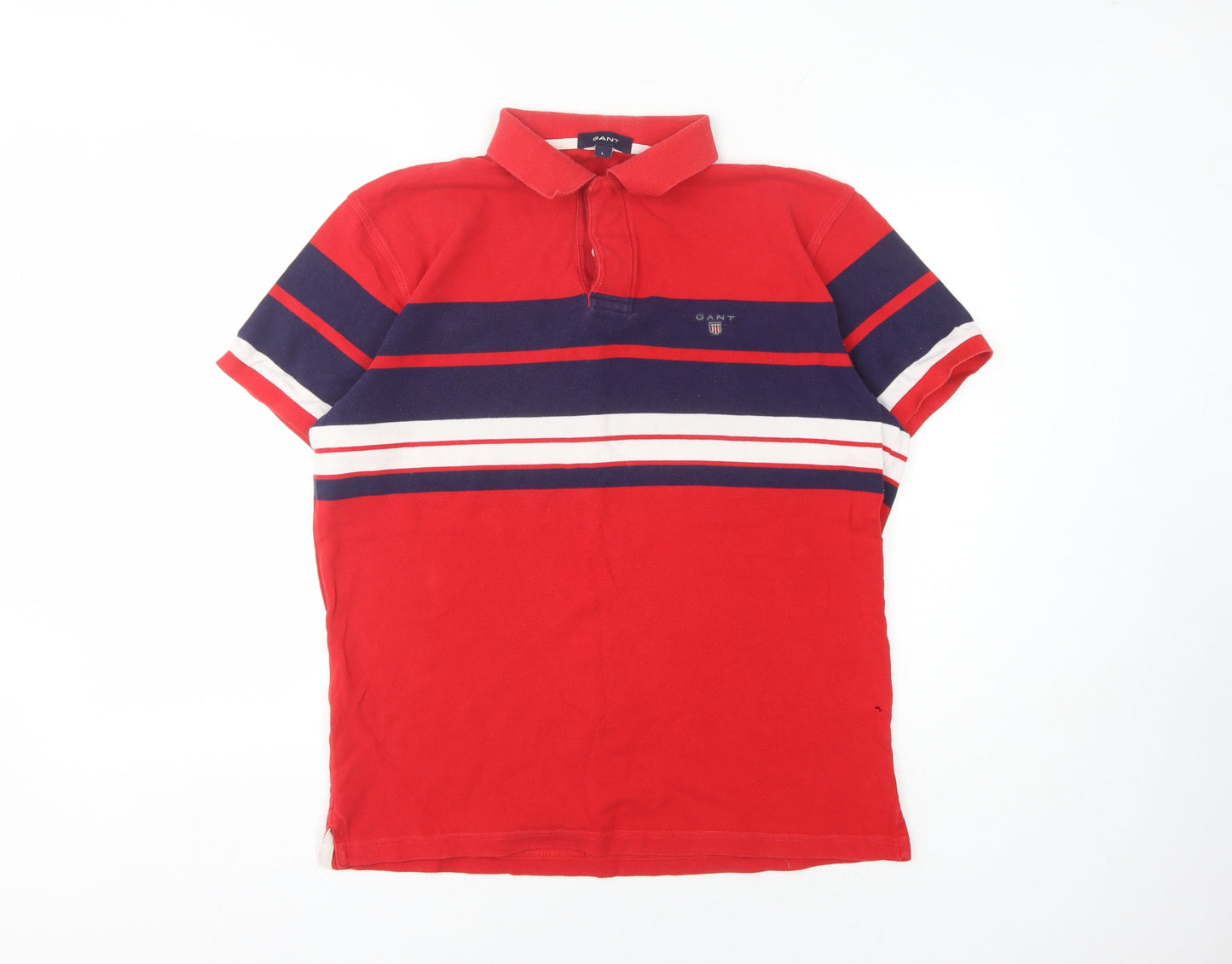 GANT Men's Red Striped Polo Shirt, Size L, Collared