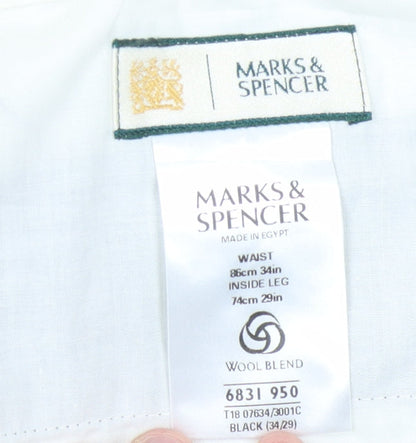 Marks and Spencer Men's Black Wool Trousers 34