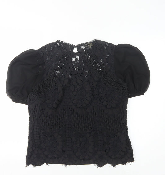 Lipsy Women's Black Lace Blouse Size 12 Short Sleeve