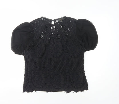 Lipsy Women's Black Lace Blouse Size 12 Short Sleeve