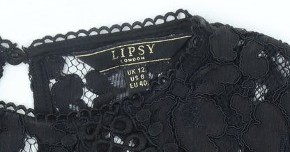 Lipsy Women's Black Lace Blouse Size 12 Short Sleeve
