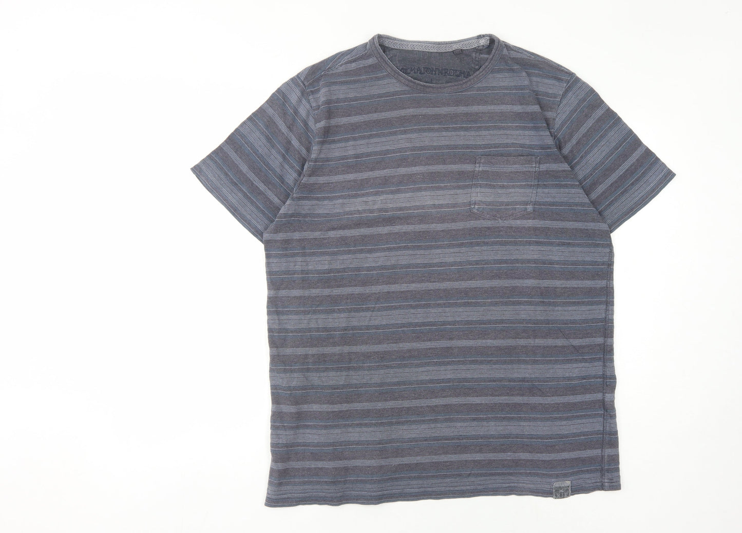 Men's Blue Striped Crew Neck T-Shirt - Size L
