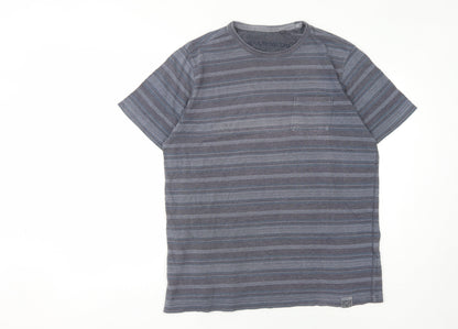 Men's Blue Striped Crew Neck T-Shirt - Size L