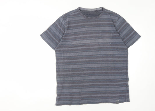 Men's Blue Striped Crew Neck T-Shirt - Size L