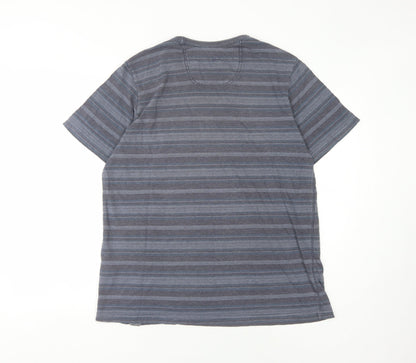 Men's Blue Striped Crew Neck T-Shirt - Size L