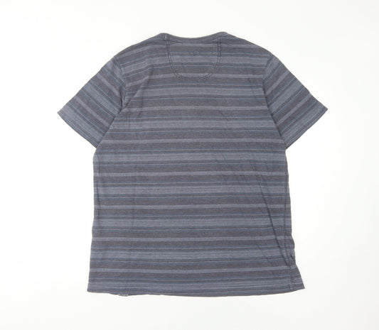 Men's Blue Striped Crew Neck T-Shirt - Size L