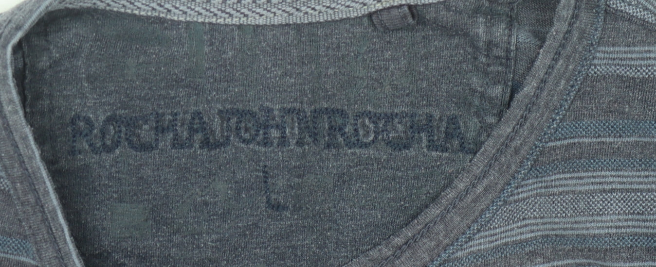 Men's Blue Striped Crew Neck T-Shirt - Size L