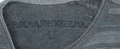 Men's Blue Striped Crew Neck T-Shirt - Size L