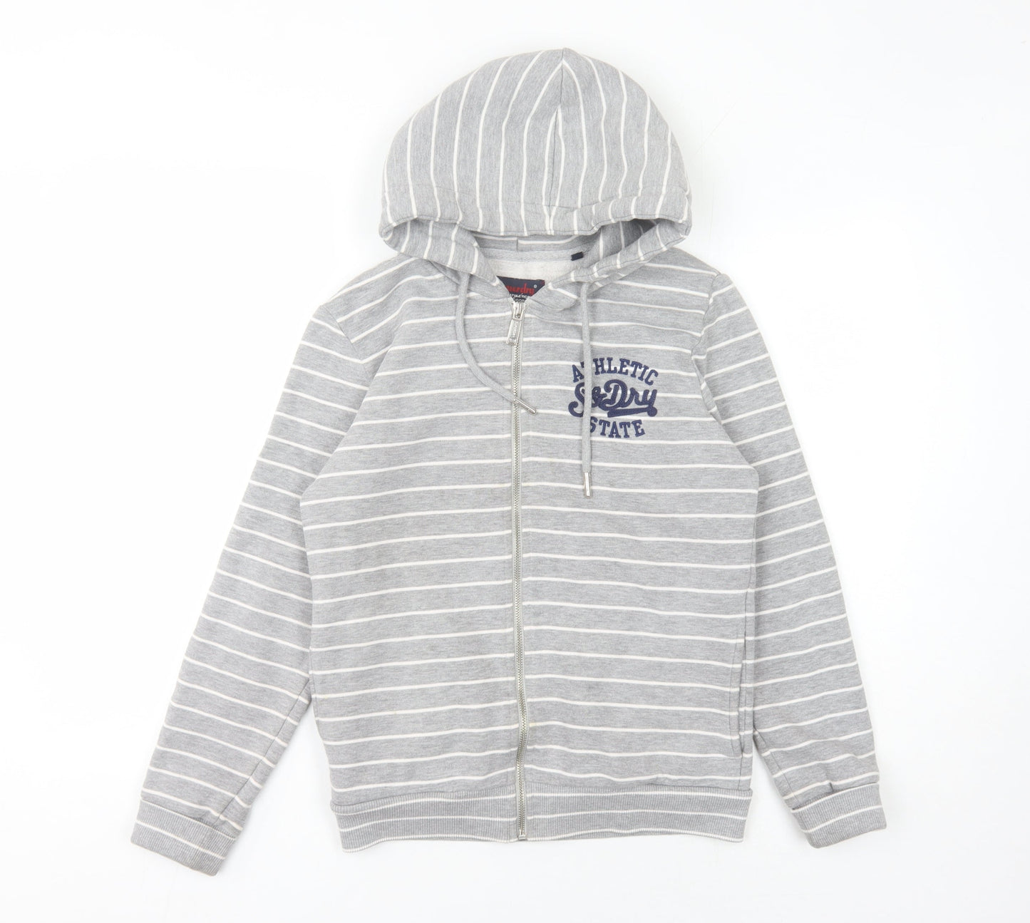 Superdry Unisex Grey Striped Full Zip Hoodie Size 10