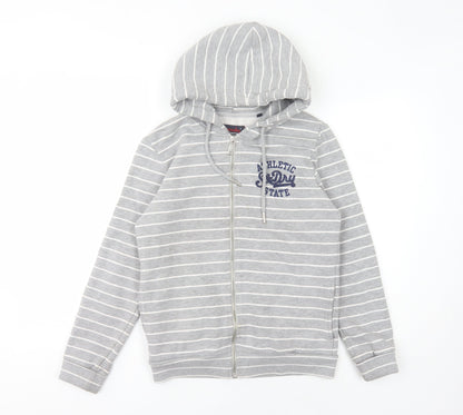 Superdry Unisex Grey Striped Full Zip Hoodie Size 10