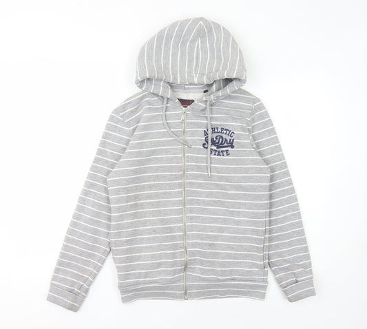 Superdry Unisex Grey Striped Full Zip Hoodie Size 10