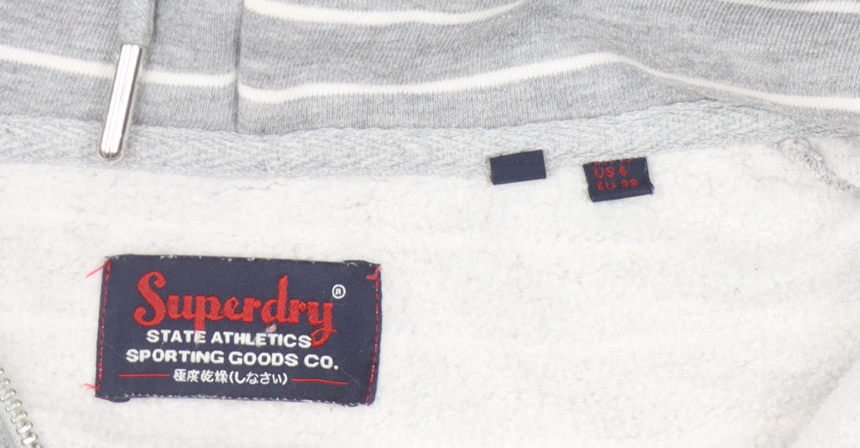 Superdry Unisex Grey Striped Full Zip Hoodie Size 10
