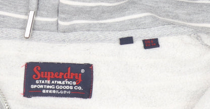 Superdry Unisex Grey Striped Full Zip Hoodie Size 10
