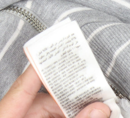 Superdry Unisex Grey Striped Full Zip Hoodie Size 10