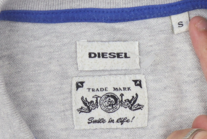 Diesel Men's Grey Short Sleeve Polo Shirt S Comfortable