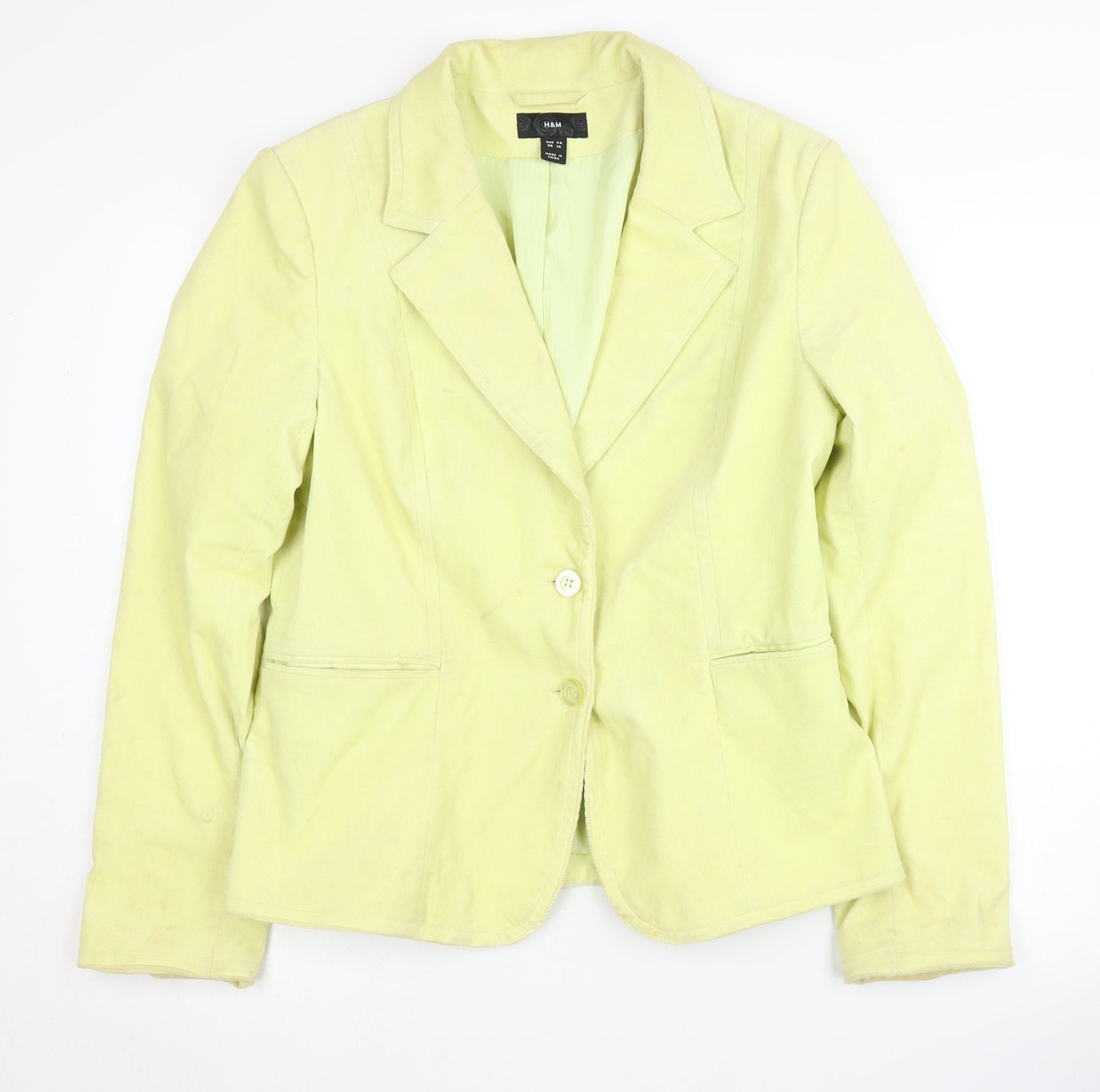 H&M Women's Green Blazer, Size 16, Casual Corduroy