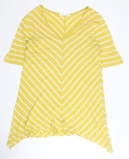 Two Danes Women's Yellow XL Striped V-Neck Jumper